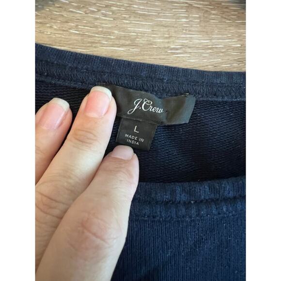 J Crew Women Top Sz Large Navy Blue Eyelet Hem Preppy Long Sleeves Cotton Poplin - Picture 2 of 8